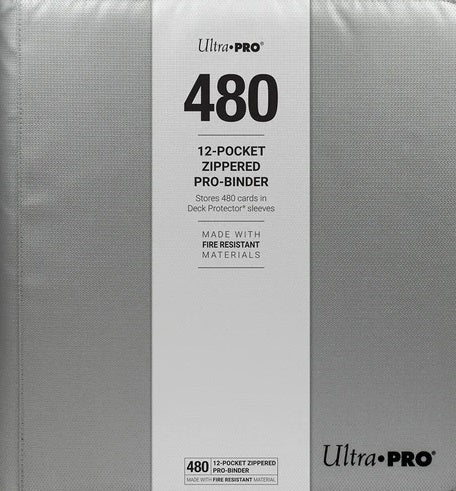 Ultra-Pro 12-Pocket Zippered Pro-Binder - Silver Fire Resistant Material (Stores 480 Cards)